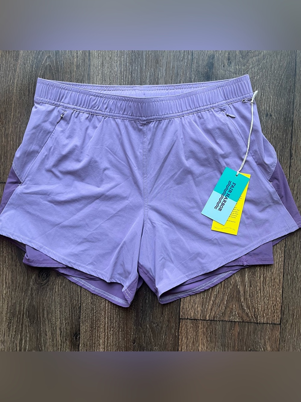 NWT Fair Harbor The Corliss purple colorblock lined athletic 5” shorts large